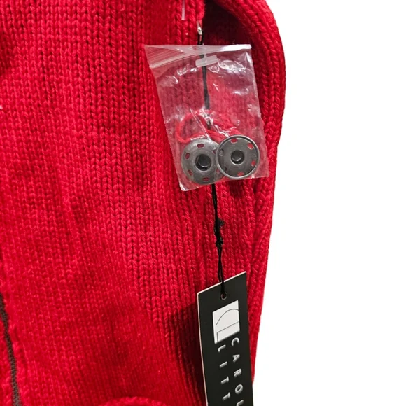 New Carole Little Size M Red Zip Wool Blend Cardigan Flap Front Sweater Top Wome - Picture 7 of 7